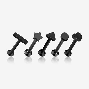 5 Pcs of Assorted Style Blackline Minimalistic Internally Threaded Labret Flat Back Stud Package